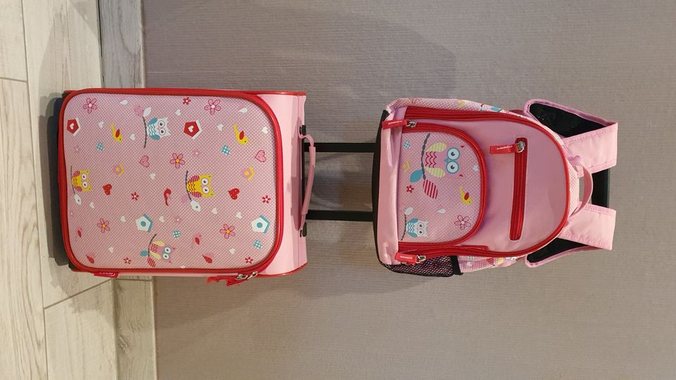 Koffer Set Mädchen rosa mit Rucksack im Eulendesign in Kranichfeld