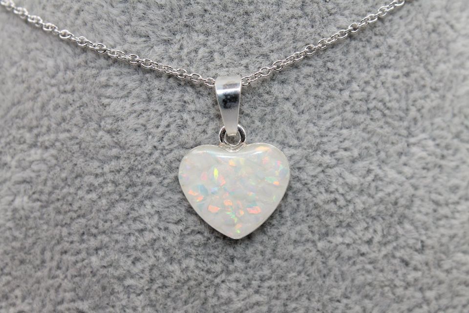 Halskette Herz 14mm 925 Sterling Silber Opal Silberkette in Marktoberdorf