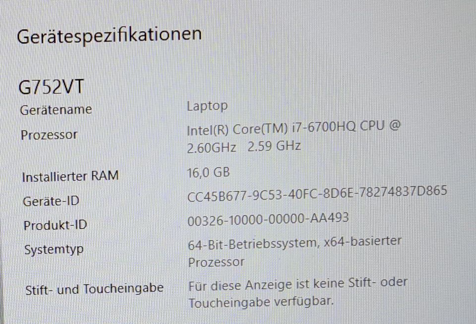 Gaming Notebook/Laptop Asus Rog G752VJ-GC030T in Darmstadt