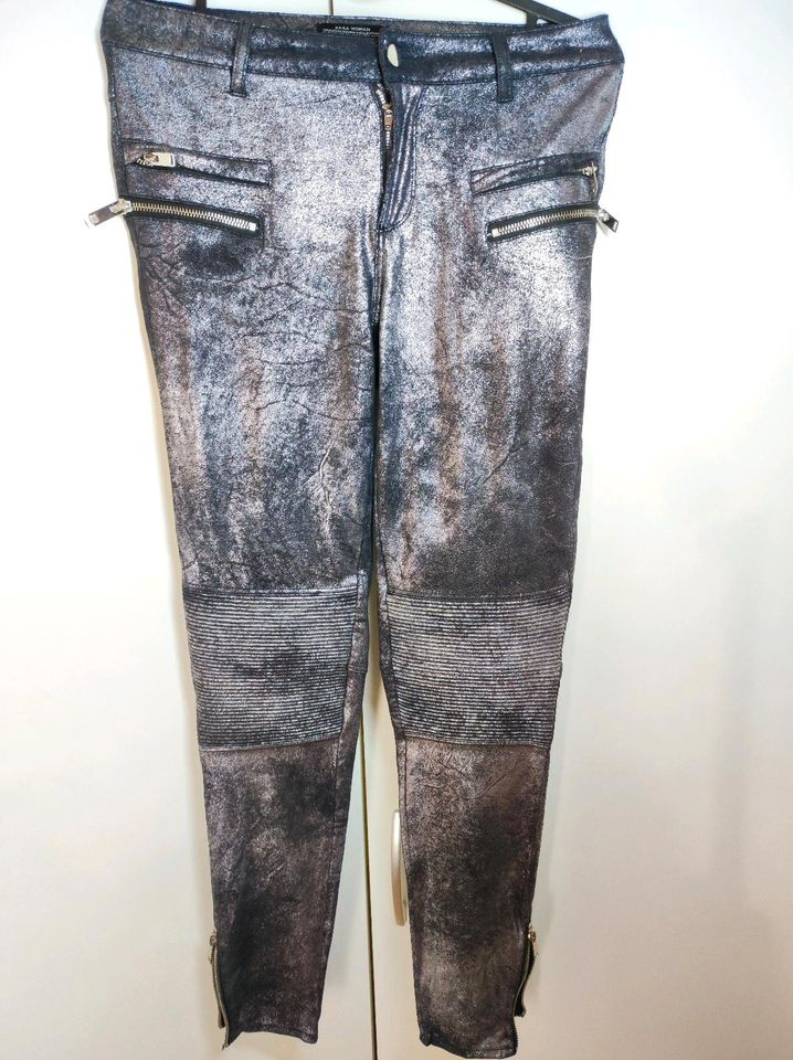 Sexy Zara Premium Denim Collection Hose Silber XS 34 Party Disco in Übach-Palenberg