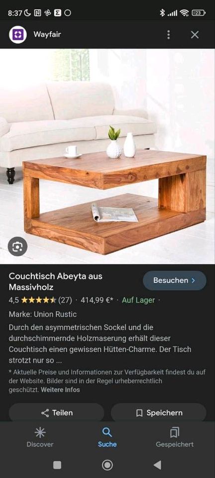 Union Rustic Tisch Couchtisch Sofatisch Sheesham Palisander in Bad Wildbad