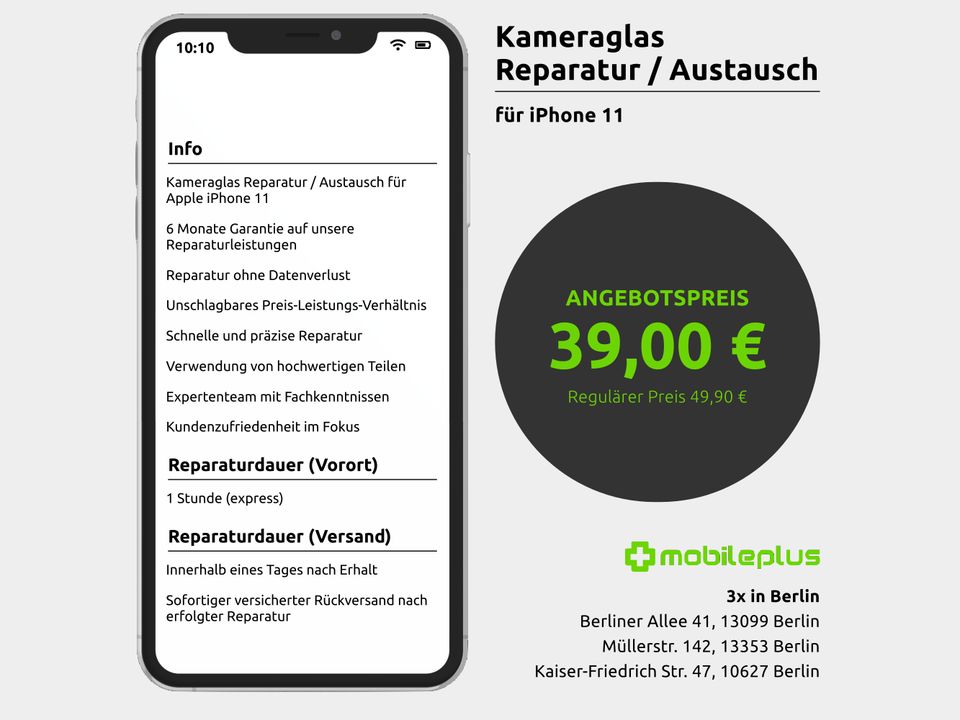 Kameraglas Reparatur / Austausch für iPhone 11 in Berlin