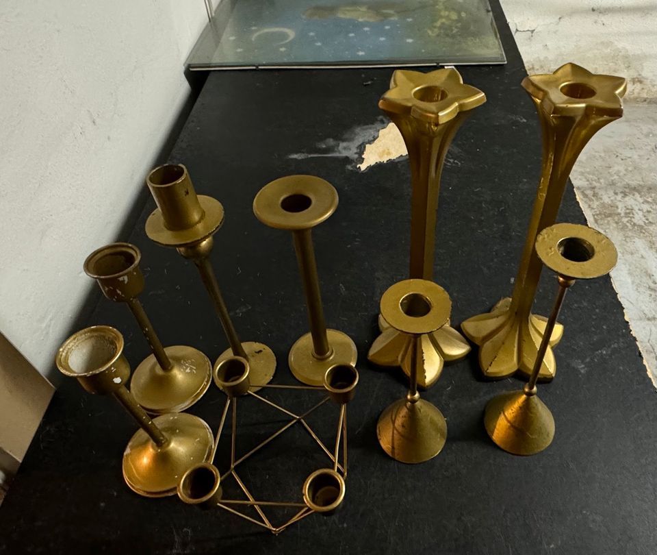 8 Goldene Kerzenständer für Stabkerzen, Hochzeitsdeko Boho in Dudenhofen