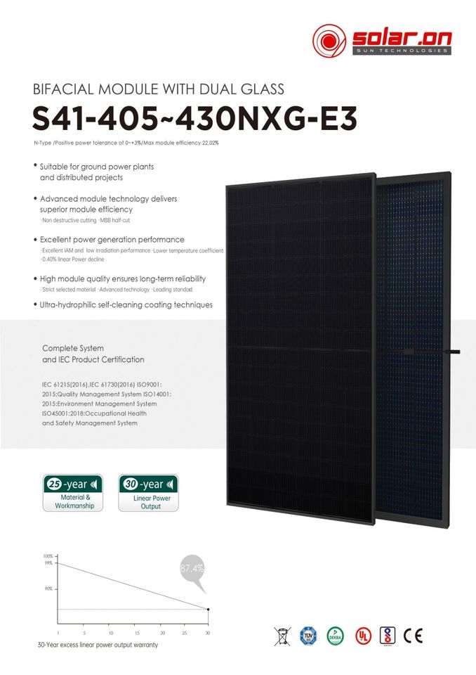 Solarpanel 430W Bifacial 2xGlas NTopcon Solar Panel PV Solarmodul in Bielefeld