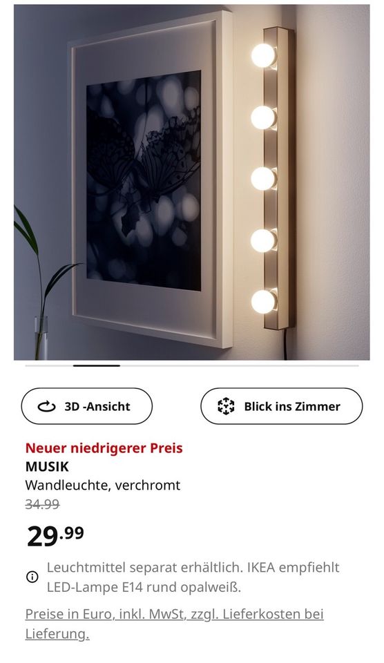 Beleuchtung Lampe Ikea MUSIK 2x inkl. Glühlampen Schminktisch NEU in Scharnebeck