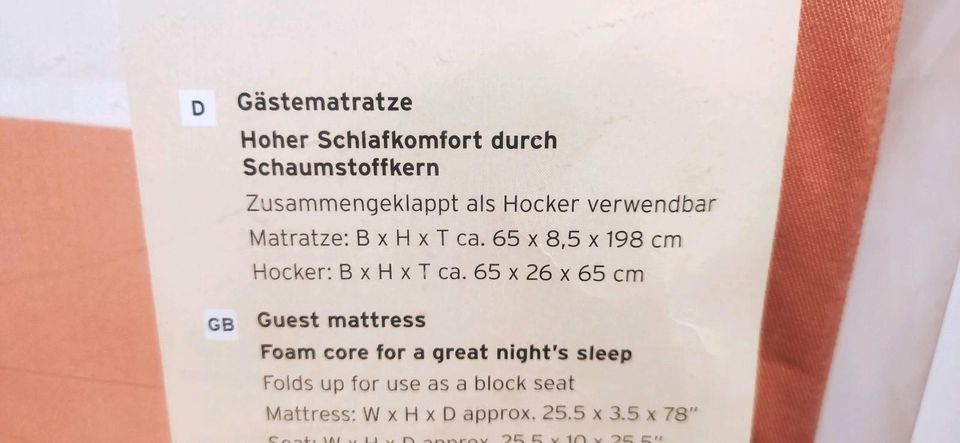 Tchibo Gästematratze Hocker faltbar Schaumstoffkern 65x198cm in Friedrichshafen