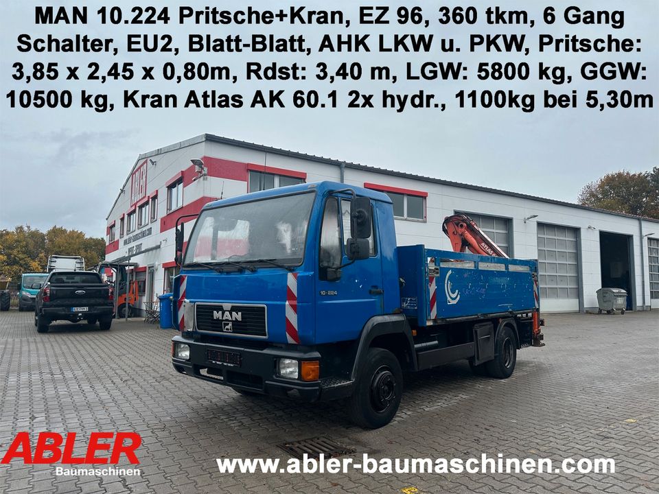 MAN 10.224 L2000 Pritsche + Kran Atlas AK 60.1 2x hydr. AHK in Aichach