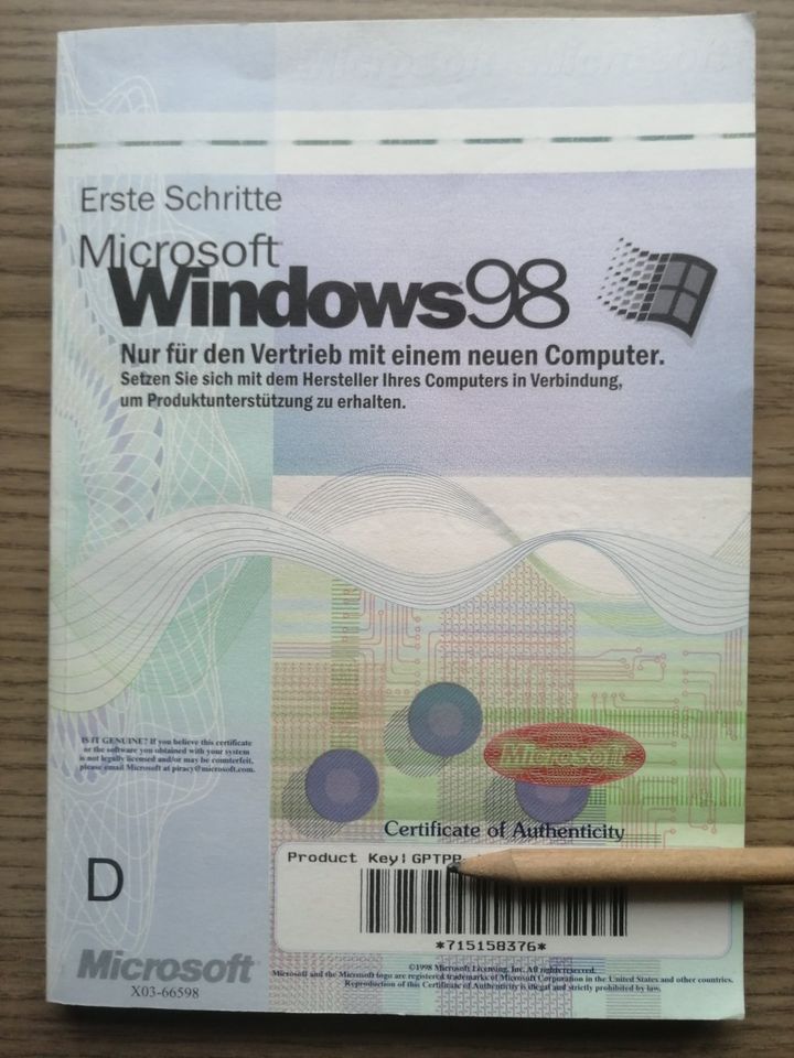 Windows 98 Erste Schritte mit Product Key in Achim