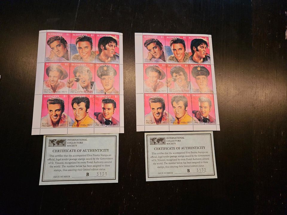 2 x Elvis Presley - St. Vincent Briefmarken mit Zertifikat in Althütte