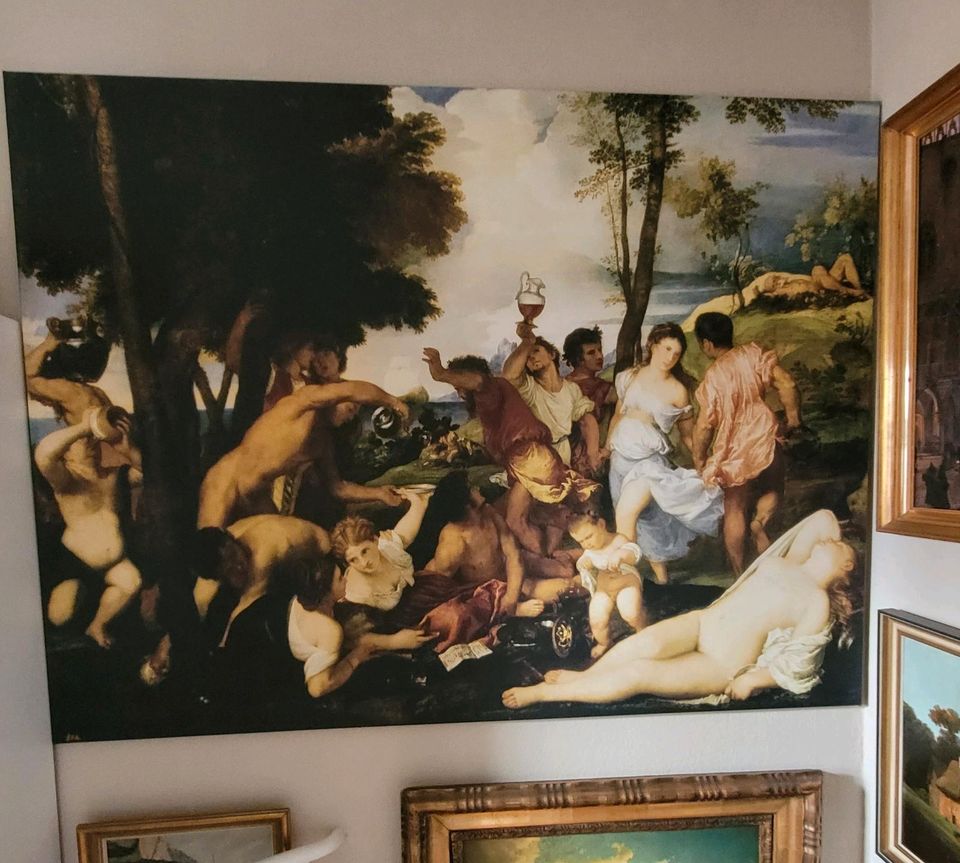 Bild Gemälde Grosser Tizian Kunstdruck Bacchanal auf Leinwand in Köln
