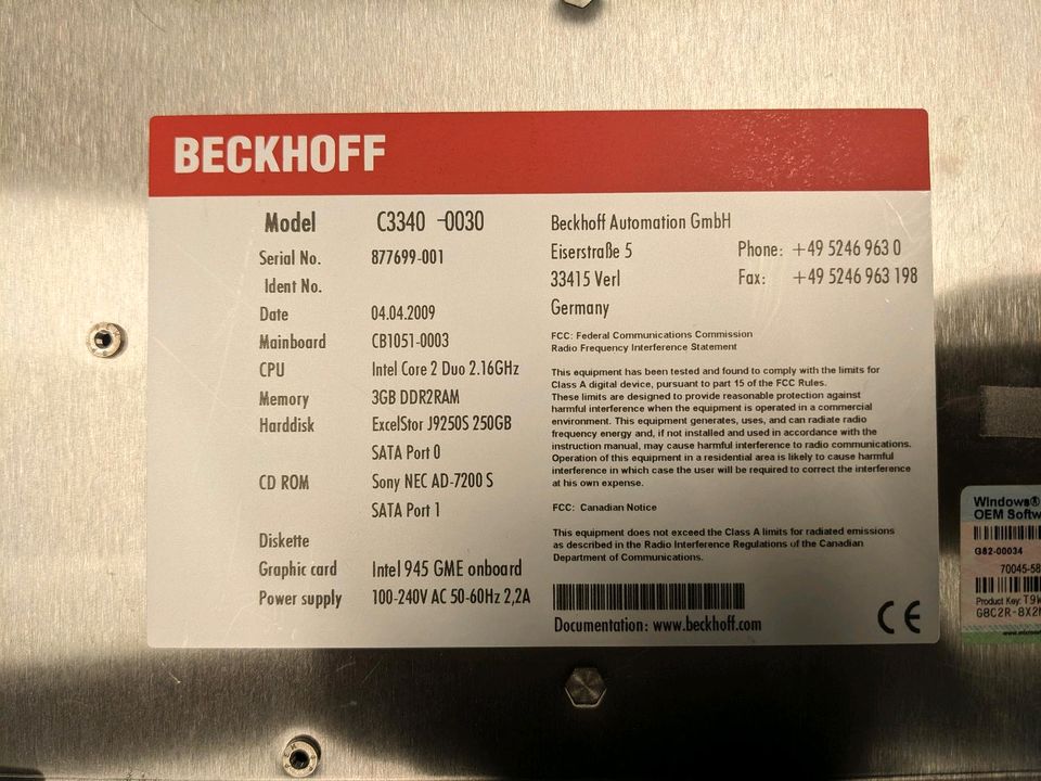Beckhoff Industrie PC C3340-0030 aus 2009 in Weßling