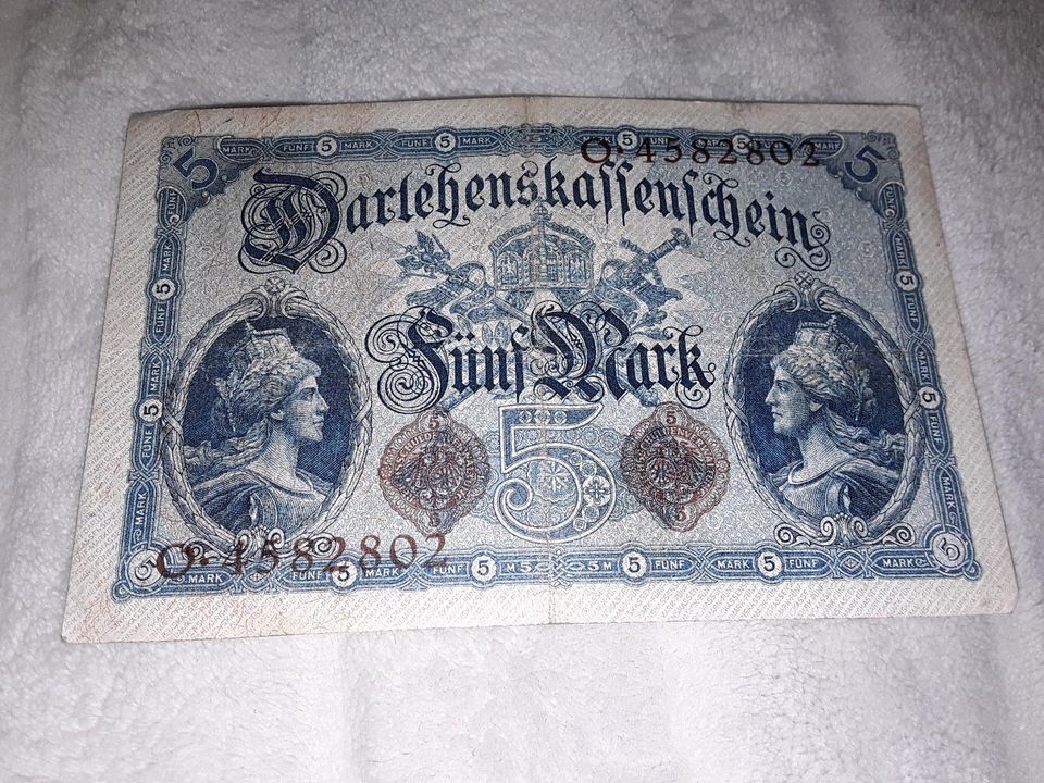 Alter Geldschein  5 Mark 1914 in Schneeberg