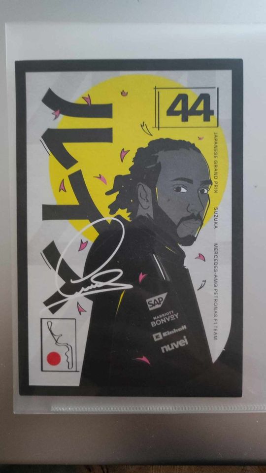 Lewis Hamilton autogramkarten japanische Version Formel 1 in München