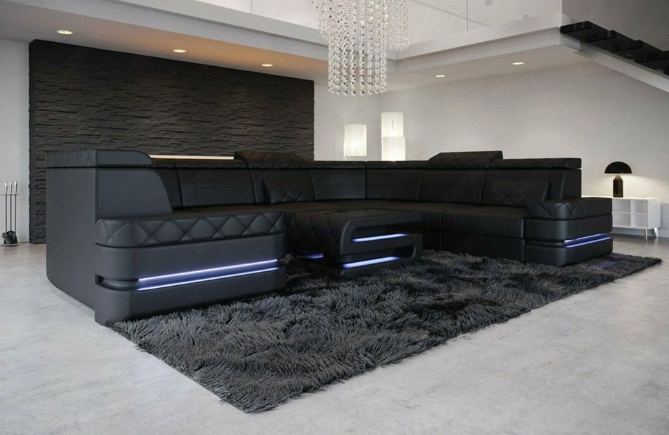 Leder LED Wohnlandschaft Positano U Form Luxus Designersofa Couch in Berlin