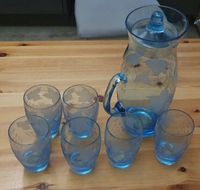 Wasserkrug mit Deckel 1,25 l aus Glas + 6 Trinkgläser verziert Thüringen - Erfurt Vorschau
