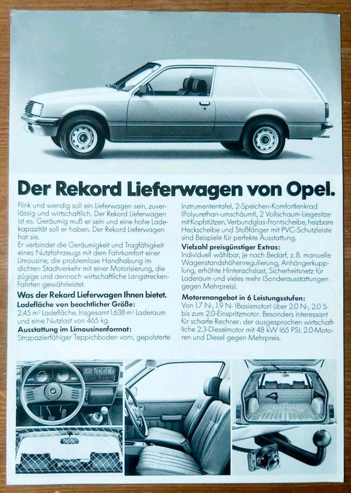 Prospekt Opel Rekord E Lieferwagen E1 no Caravan 1981 in Hannover