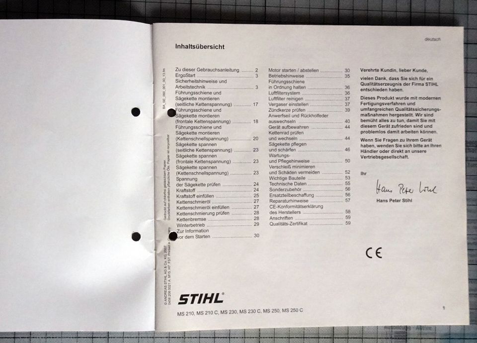 Stihl MS 210, 230,250 Orig. Gebrauchsanleitung - unbenutzt in Kleinostheim