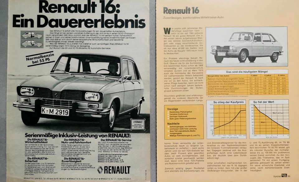 Renault 16 Reklame Werbung Berichte TS TL TA R16 in Hanau