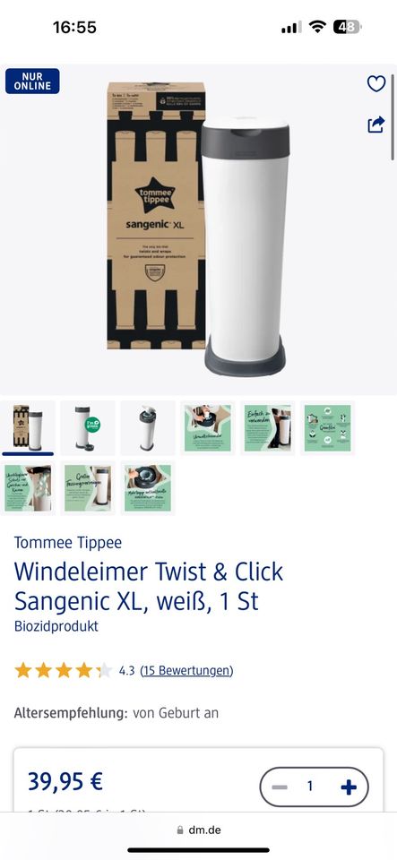 Tommee Tippee Windeleimer Twist & Click Sangenic XL NEU in Soest
