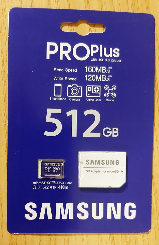 512GB Samsung PRO Plus Micro SD Karte SDXC U3 A2 Class 10 Memory in Tangstedt