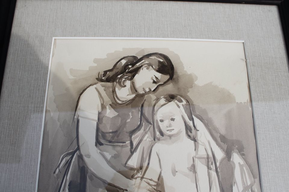Orig.zeichng Mutter mit Kind v. Otto Schubert, Dresden, ca.1950 in Dresden