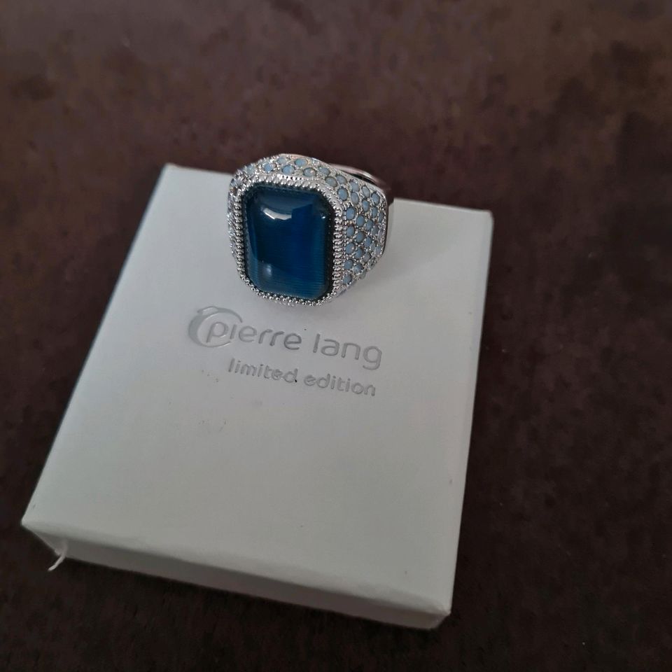 Pierre Lang Cocktail Ring, Silber, blauer Stein, Limited Edition in Petershagen