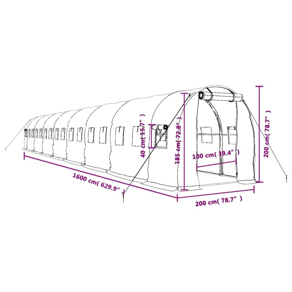 Gewächshaus in Grün und Weiß 32m² 16x2x2m in Rülzheim