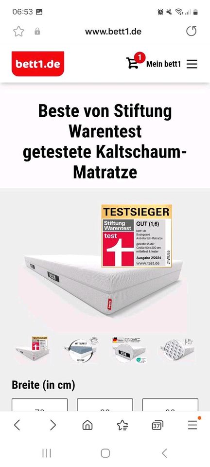 Matratze Bett1.de 160x200 inklusive 7 J. Garantie+Schoner in Bornheim