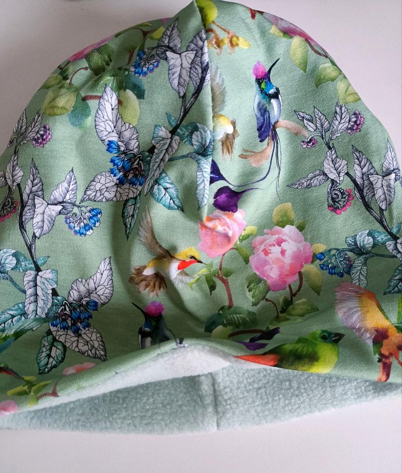 Fleece Mütze handmade KU 54 cm - Vögel in Greiz