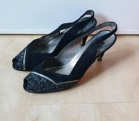 Peep Toes High Heels schwarz Silber Muster Leder vintage Hessen - Gernsheim  Vorschau