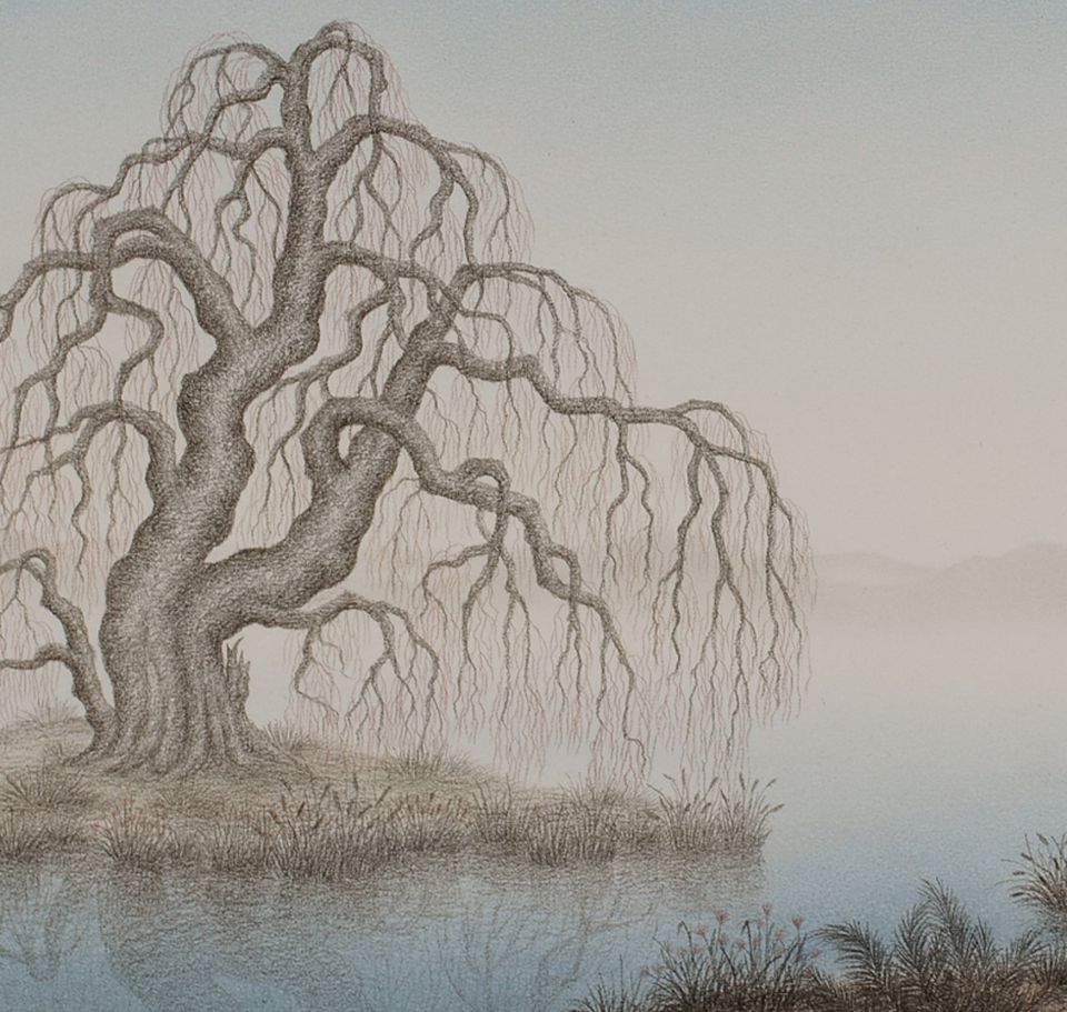 Original Gemälde Grafik Landschaft Weide am Wasser Susanne Hälke in Velen