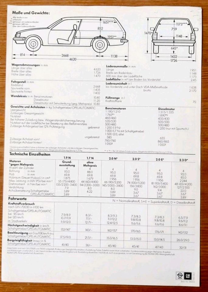 Prospekt Opel Rekord E Lieferwagen E1 no Caravan 1981 in Hannover