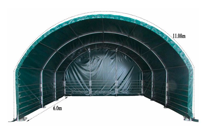 Unterstand 6 x 6 x 3,7 m Weideunterstand PVC-Plane 610 g/m² Rundbogenhalle Witterungsschutz Lagerzelt Weidezelt Pferde NEU in Großenwiehe