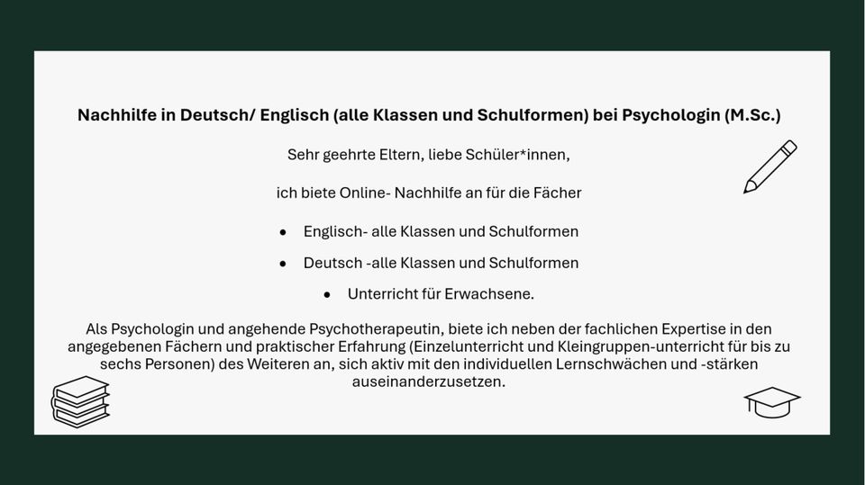 Nachhilfe in Deutsch/ Englisch (alle Klassen und Schulformen) in Wuppertal