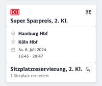 DB Ticket Hamburg Köln mit Platzreservierung Köln - Porz Vorschau