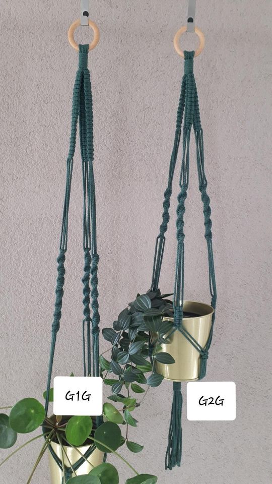 Makramee Macrame Blumenampel Pflanzenhänger Hängeampel grün in Burgrieden