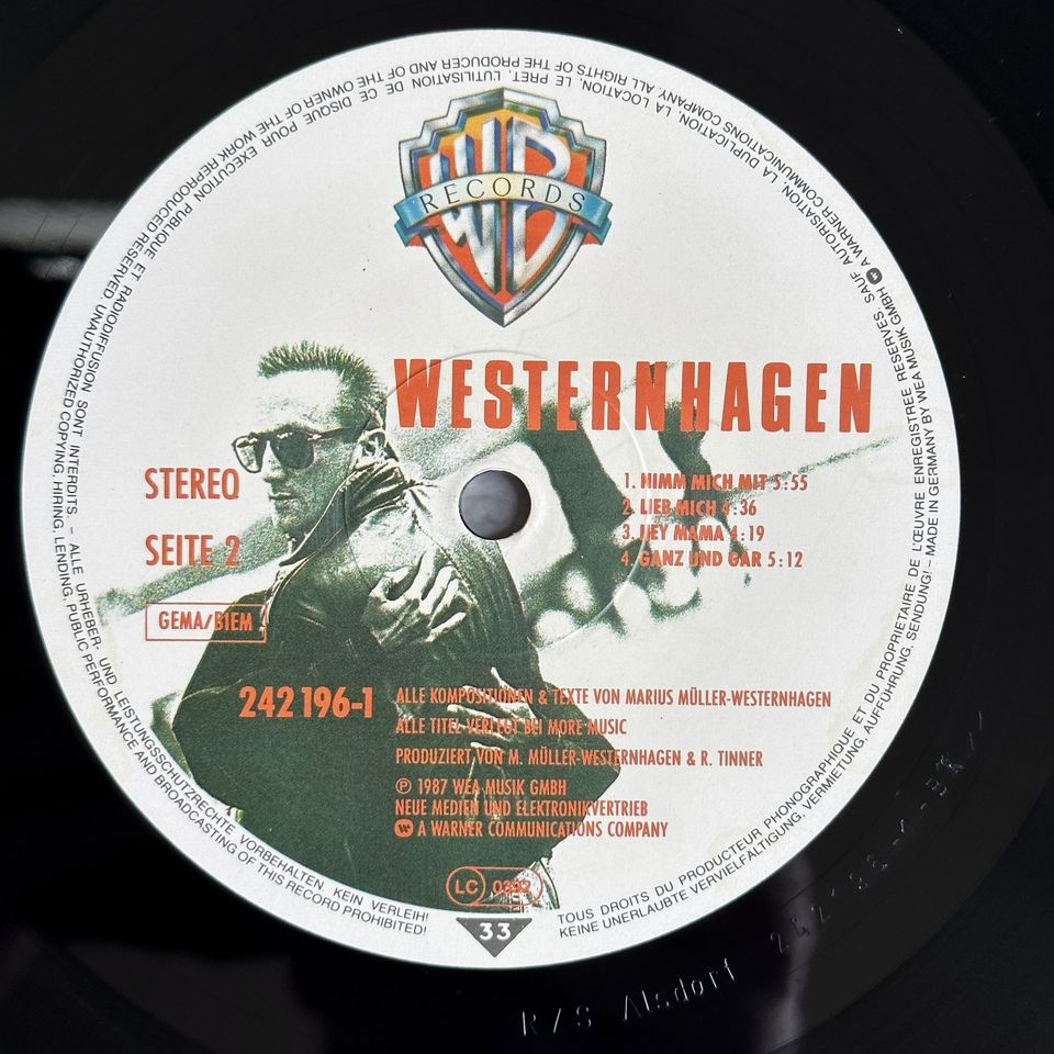 VINYL LP – MARIUS MÜLLER-WESTERNHAGEN - WESTERNHAGEN in Hamburg
