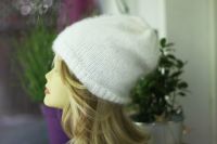 Feine flauschige 100% Angora Wolle strick Beanie Mütze natur weiß Niedersachsen - Lilienthal Vorschau