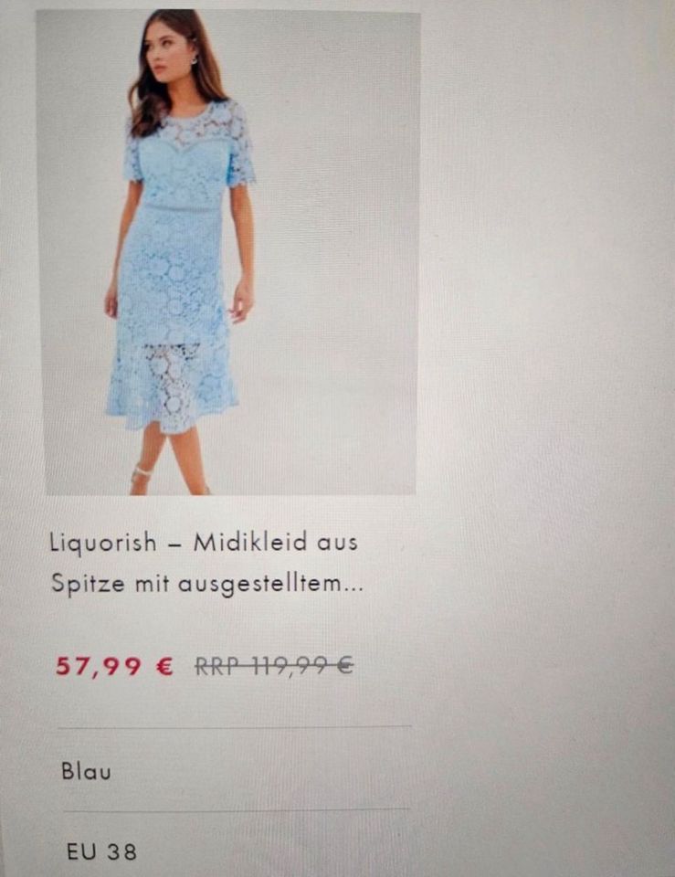 Asos Kleid Gr. 38 Hellblau Spitze Lochstickerei Hochzeit Sommer in Neuss