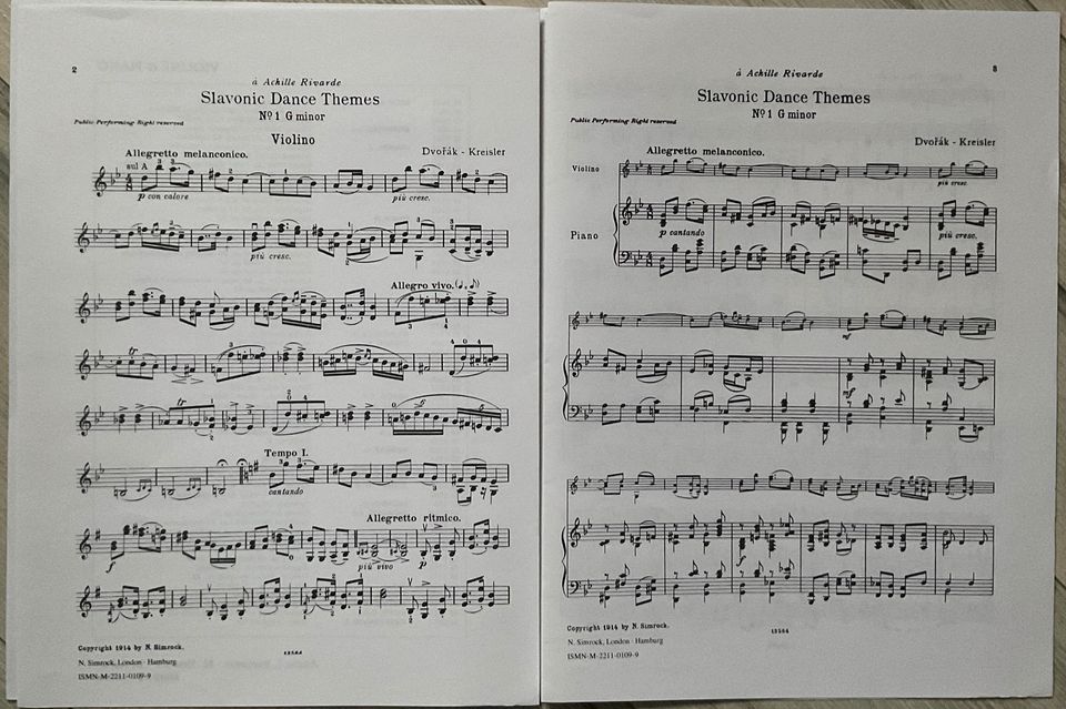 Noten für Violine und Klavier – F. Benda, A. Dvorak, A. Pärt in Aalen