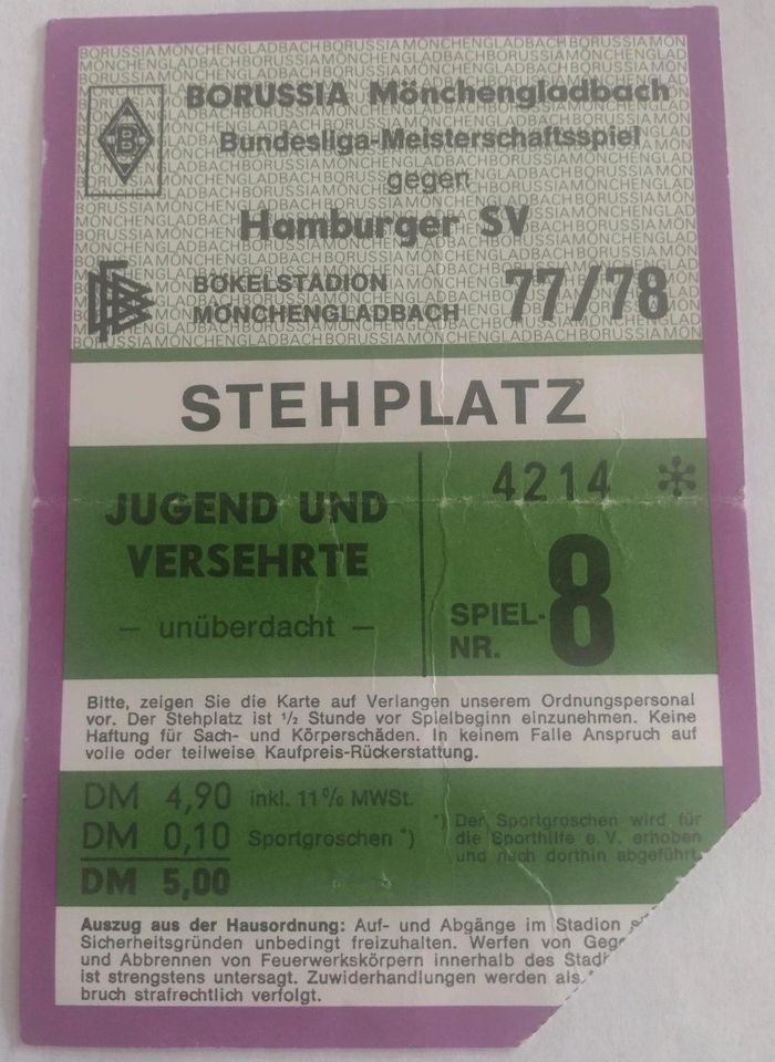 Eintrittskarten Bundesliga 1975-1978 in Langerwehe