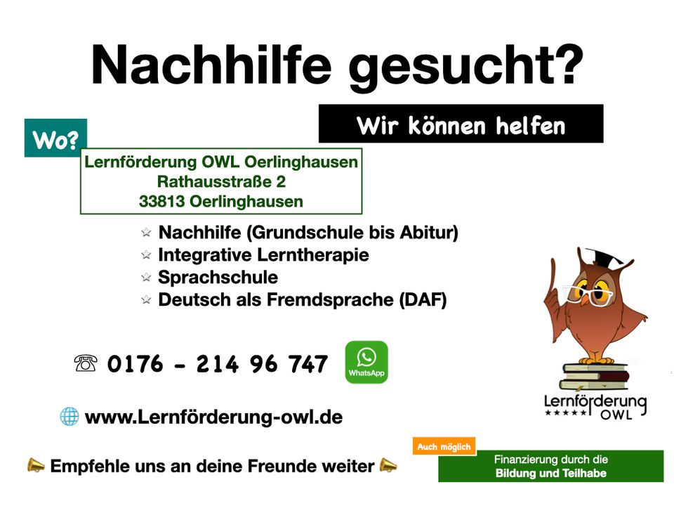 Deutsch, Englisch oder Mathe Nachhilfe in Oerlinghausen gesucht? in Oerlinghausen