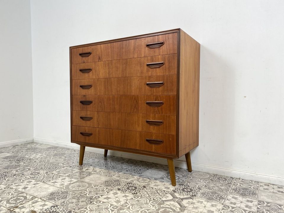 WMK Stilvolles & hochwertiges skandinavisches Highboard aus vollem Holz in Teak mit 6 Schubladen # Schrank Schubladenkommode Wäschekommode Kommode Sideboard Teakholz Danish Design Mid-Century Vintage in Berlin