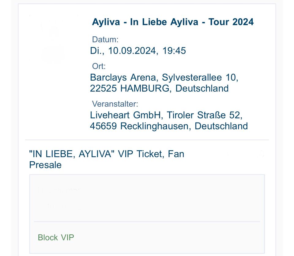 2x Ayliva Hamburg VIP-Tickets direkt in der Bühne❗️10.09.24 in München