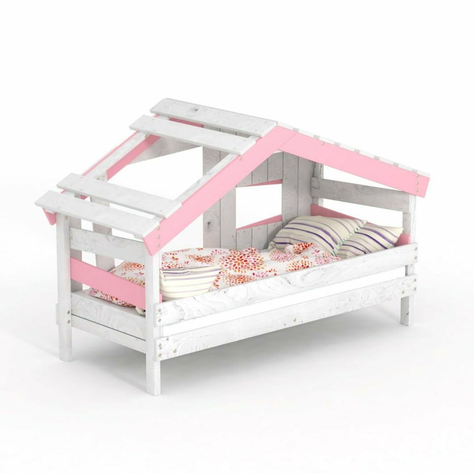 BIBEX® Jugend- Kinderbett, Hausbett, Spielbett massiv weiss-rosa in Hamburg