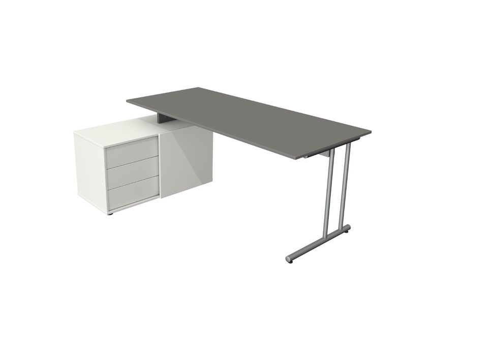 Schreibtisch mit Sideboard, B 180 x T 80 x H 75 cm, Farbe weiß in Springe