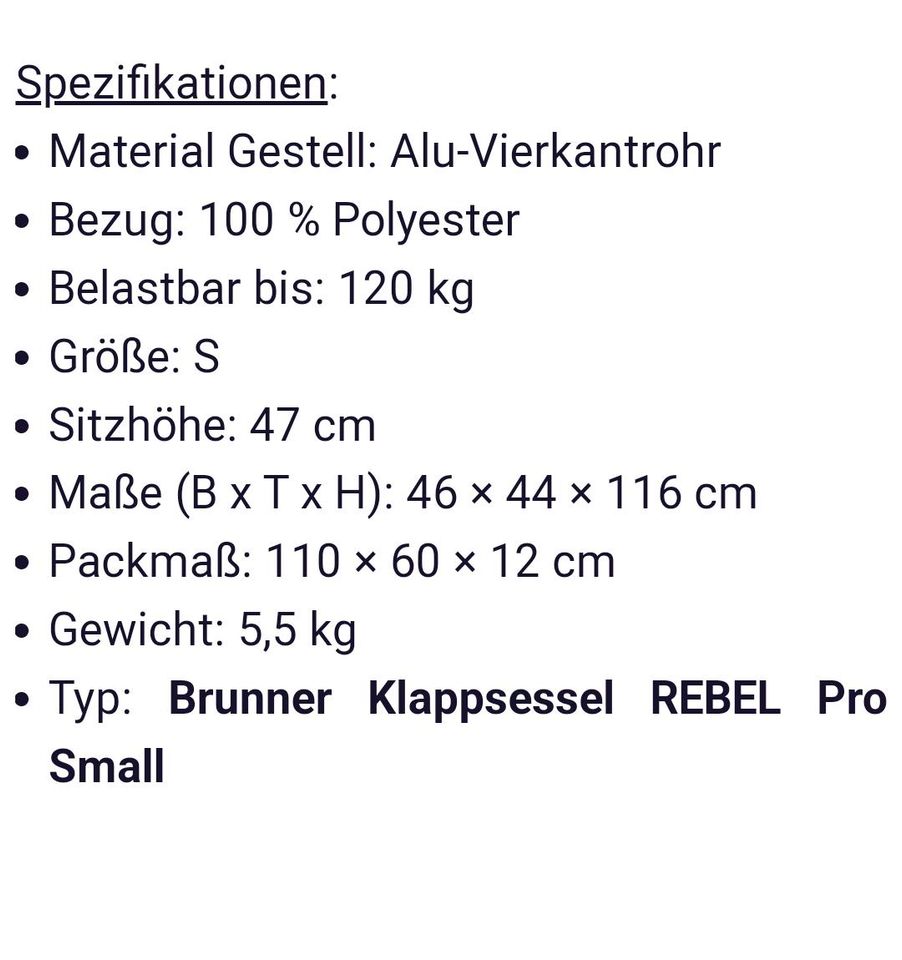 Brunner Campingstuhl Rebel Pro "S" in Aiglsbach