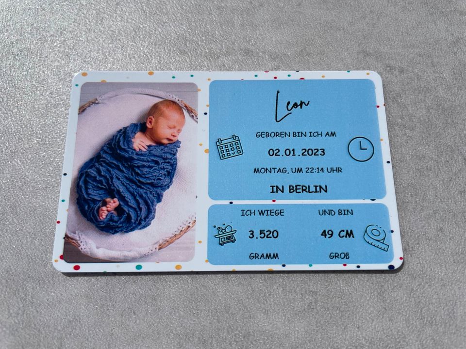 Personalisierte Geburtskarte, Plastikkarte zur Geburt, Baby, Kind in Bretzenheim