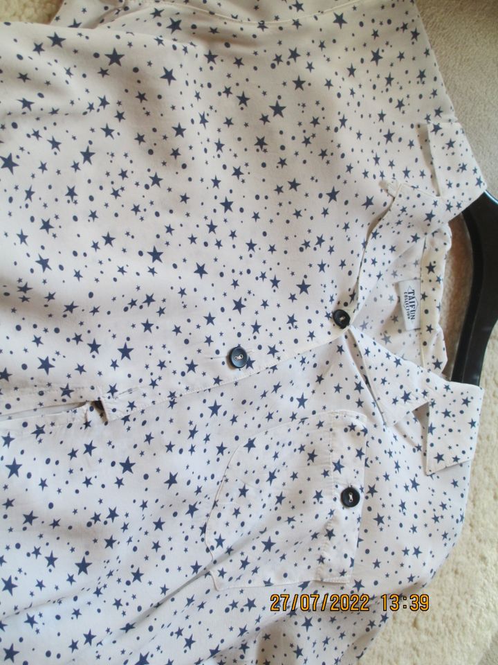 weiße Bluse mit blauen Sternen, Taifun Collection, Gr. 38 (SZML) in Konz