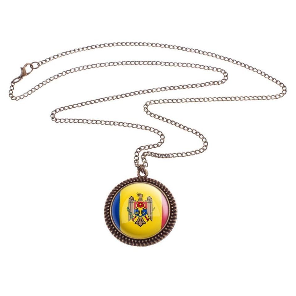 Moldawien Kette - Bronze Vintage Halskette mit Flagge Fahne in Trendelburg